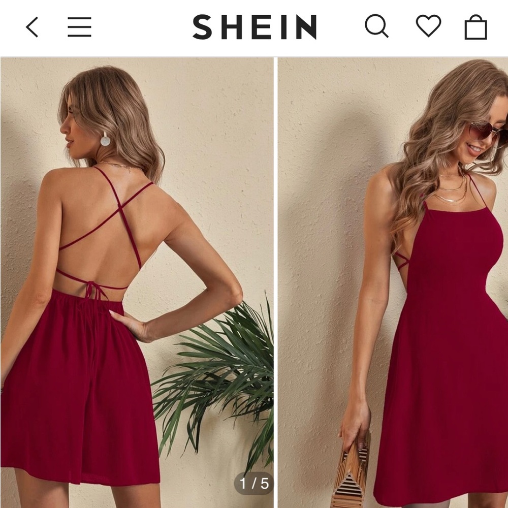SHEIN Mini dress in garnet burgundy romper XS.  Spaghetti strap open back.  NWT!